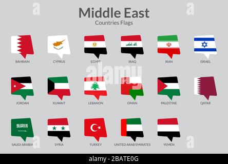 Raccolta icone bandiera paesi del Medio Oriente, icone bandiera chat Illustrazione Vettoriale