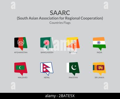 SAARC-Associazione dell'Asia meridionale per i paesi di cooperazione regionale collezione di icone di bandiera Illustrazione Vettoriale