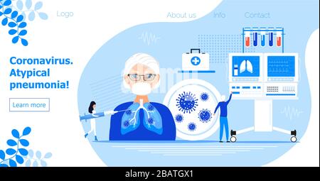 Vettore concettuale per coronavirus per landing page, banner, poster. I medici piccoli curano il paziente. Co-19 segno. Rianimazione, ventilazione polmonare per salvare un Illustrazione Vettoriale