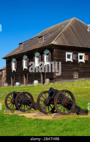 Kuskov House con cannone, Fort Ross state Historic Park, California Foto Stock