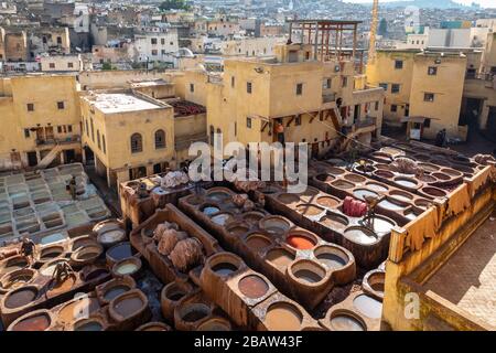 Chouwara (Chouara) Tannery, Fes Medina, Fez, Marocco Foto Stock