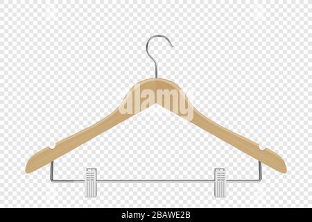 Vector 3d abiti realistici Cappotto legno Textured Hanger icona Closeup isolato su sfondo trasparente. Modello di progettazione, clipart o Mockup per Illustrazione Vettoriale