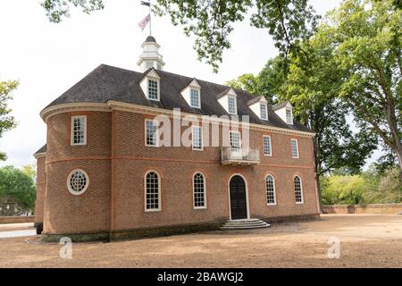 Edificio del Campidoglio in Colonial Williamsburg. Foto Stock