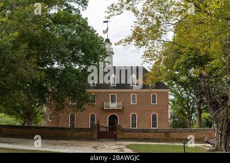 Edificio del Campidoglio in Colonial Williamsburg. Foto Stock