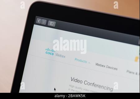New-York , Stati Uniti - 29 marzo 2020: Menu dell'app per conferenze Cisco webex sulla vista ravvicinata dello schermo del computer Foto Stock