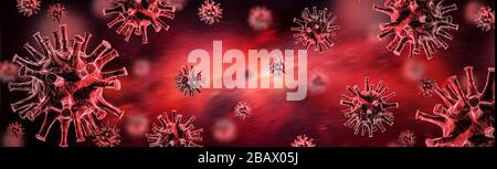 Immagine della cellula del virus dell'influenza COVID-19. Coronavirus Covid 19 focolaio di influenza di fondo. Pandemico rischio sanitario 3D concetto di illustrazione. Foto Stock