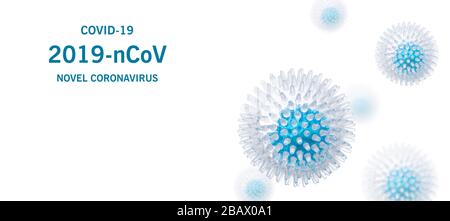 Immagine della cellula del virus dell'influenza COVID-19. Coronavirus Covid 19 focolaio di influenza di fondo. Concetto di rischio per la salute medica pandemica. Foto Stock