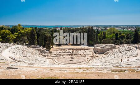 Il teatro greco di Siracusa (Sicilia) Foto Stock