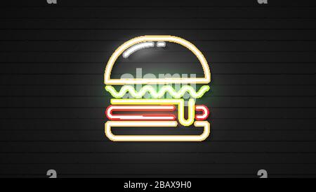 Simbolo di hamburger al neon che si illumina con l'illustrazione di Hamburger Symbol Illustrazione Vettoriale