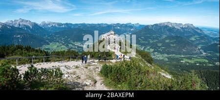 Vista dal Kehlsteinhaus verso le Alpi, Obersalzberg, Berchtesgarden, Germania Foto Stock