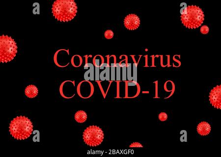 Iscrizione Coronavirus COVID-19, isolato su sfondo nero, Organizzazione Mondiale della Sanità CHE ha introdotto il nome ufficiale per la nuova malattia di Coronavirus Foto Stock