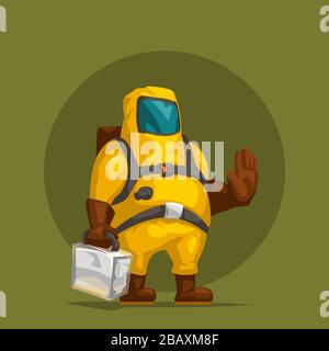 cartoon carattere giallo pericolo tuta Illustrazione Vettoriale