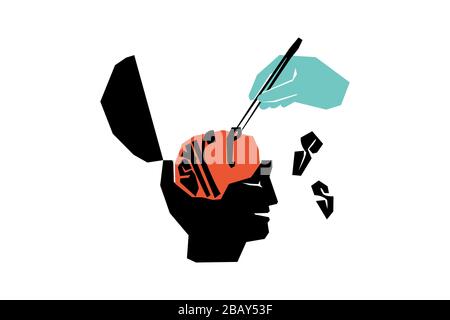 Il concetto di assistenza psicologica. Alleviare lo stress con l'aiuto di uno specialista. Illustrazione surreale minimalista. Illustrazione Vettoriale