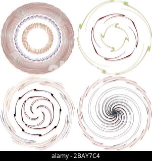 Serie scura e scura di forme a spirale, a spirale e a spirale. Elementi di disegno astratti volute e elicoidali. Guglia, illustrazione sworl Illustrazione Vettoriale