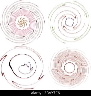 Serie scura e scura di forme a spirale, a spirale e a spirale. Elementi di disegno astratti volute e elicoidali. Guglia, illustrazione sworl Illustrazione Vettoriale