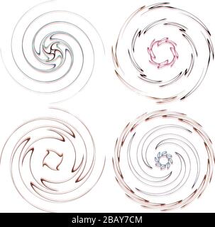 Serie scura e scura di forme a spirale, a spirale e a spirale. Elementi di disegno astratti volute e elicoidali. Guglia, illustrazione sworl Illustrazione Vettoriale