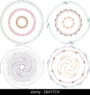 Serie scura e scura di forme a spirale, a spirale e a spirale. Elementi di disegno astratti volute e elicoidali. Guglia, illustrazione sworl Illustrazione Vettoriale