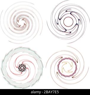 Serie scura e scura di forme a spirale, a spirale e a spirale. Elementi di disegno astratti volute e elicoidali. Guglia, illustrazione sworl Illustrazione Vettoriale