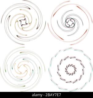 Serie scura e scura di forme a spirale, a spirale e a spirale. Elementi di disegno astratti volute e elicoidali. Guglia, illustrazione sworl Illustrazione Vettoriale