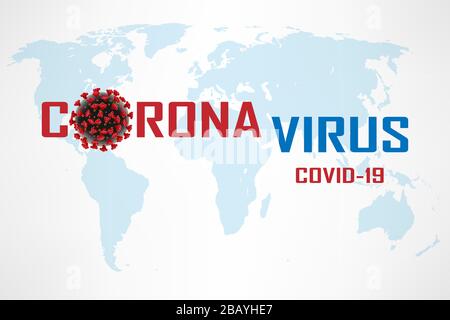 Virus Corona 2019-ncov. Bandiera di focolaio di virus medici, Coronavirus dalla Cina. Cellula di coronavirus con la mappa mondiale. Illustrazione vettoriale Illustrazione Vettoriale