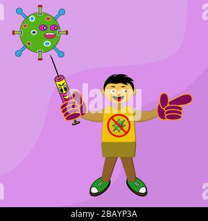Siringa in mano lotta covid-19 virus corona Illustrazione Vettoriale