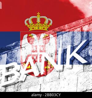 Concetto economico e finanziario di banca con bandiera della Serbia Foto Stock