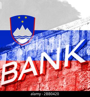 Concetto economico e finanziario di banca con bandiera della Slovenia Foto Stock