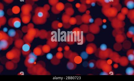 Astratto rosso lucido e blu bokeh e particelle su sfondo scuro. Figura 3D Foto Stock