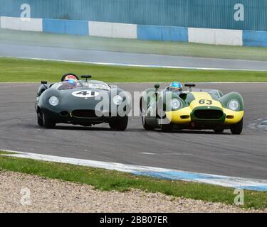 Jon Minshaw, Phil Keen, Lister knobbbly, Chris Ward, John Young, Lister Costin, Stirling Moss Trophy, pre-61 vetture sportive, DHF 2015. Chris Ward, classico Foto Stock