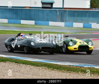 Jon Minshaw, Phil Keen, Lister knobbbly, Chris Ward, John Young, Lister Costin, Stirling Moss Trophy, pre-61 vetture sportive, DHF 2015. Chris Ward, classico Foto Stock