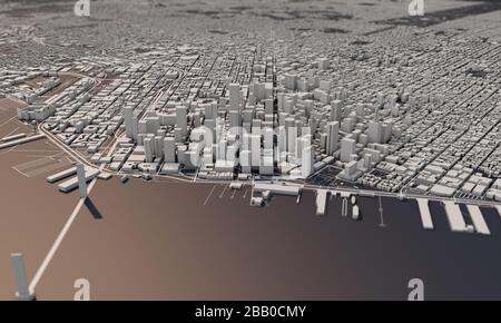 Mappa della città di San Francisco 3D rendering. Vista satellitare aerea. Foto Stock