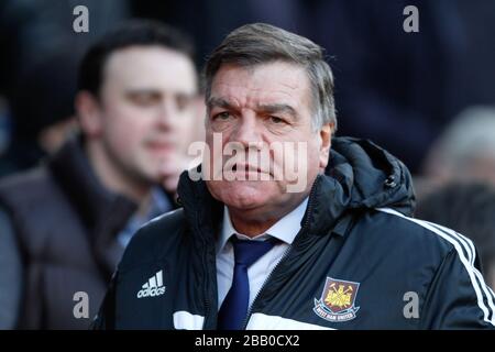 Sam Allardyce manager di West Ham durante la prima partita di Barclays, Manchester united contro West Ham, Old Trafford, Manchester, UK Foto Stock