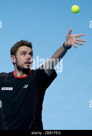 Stanislas Wawrinka compete contro David Ferrer durante il quinto giorno delle finali dell'ATP World Tour di Barclays Foto Stock