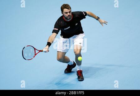 Stanislas Wawrinka compete contro David Ferrer durante il quinto giorno delle finali dell'ATP World Tour di Barclays Foto Stock