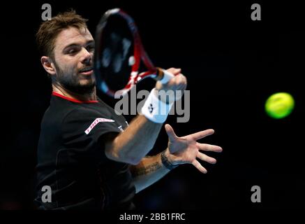 Stanislas Wawrinka compete contro David Ferrer durante il quinto giorno delle finali dell'ATP World Tour di Barclays Foto Stock