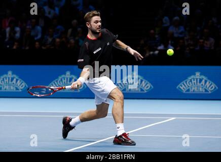 Stanislas Wawrinka compete contro David Ferrer durante il quinto giorno delle finali dell'ATP World Tour di Barclays Foto Stock