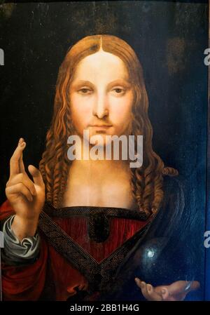 Salvator Mundi del laboratorio di Leonardo da Vinci la pittura fu quasi certamente creata da Leonardo (1452-1519) durante i suoi anni romani olio del 16th secolo su legno Museo di San Domenico maggiore - Napoli, Italia Foto Stock