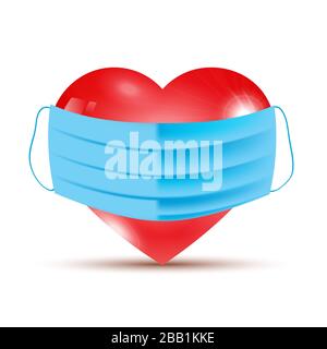 Banner COVID-19 con cuore protetto da maschera Illustrazione Vettoriale