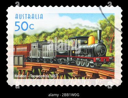 AUSTRALIA - circa 2004: utilizzate un francobollo da Australia, commemorando il servizio ferroviario tra Helidon e di Toowoomba, circa 2004. Foto Stock