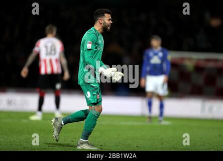 David Raya Martin, portiere di Brentford, celebra dopo il gioco Foto Stock