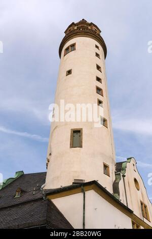 Torre medievale del castello di Hoechster a Francoforte Hoechst, Germania Foto Stock