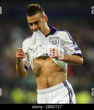 Massimo Bruno di Anderlecht reagisce durante il gioco Foto Stock