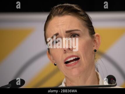 Wellington, Nuova Zelanda. 30th Mar 2020. Il primo ministro neozelandese Jacinda Ardern parla durante una conferenza stampa sul COVID-19 a Wellington, Nuova Zelanda, il 30 marzo 2020. (Mark Mitchell/NZME/Pool via Xinhua) credito: Xinhua/Alamy Live News Foto Stock