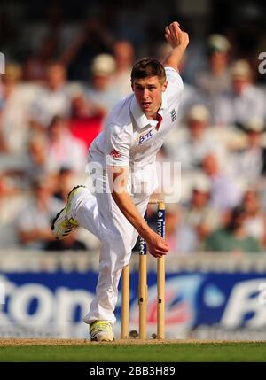 Chris Woakes in Inghilterra durante il giorno uno dei Fifth Investec Ashes Test Match al Kia Oval, Londra. Foto Stock