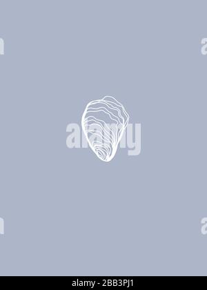 Oyster Shell Vector Line Art su sfondo blu. Illustrazione minimalista Illustrazione Vettoriale