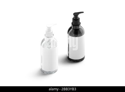 Flacone pompa bianco in vetro bianco e nero con etichetta mockup Foto Stock