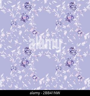 Coppia in amore bacio. Piuma floreale. Peonie foglie lussureggianti. Motivo floreale. Acquerello. Composizione prefatta. Qualità di stampa. Sfondo bianco. Foto Stock