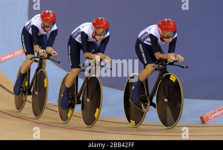 Dani King, Laura Trott e Joanna Rowsell in Gran Bretagna nelle Qualifiche Women's Team Pursuit Foto Stock