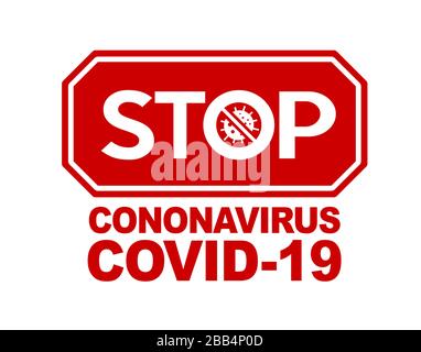 Il carattere rosso del vettore grassetto STOP COVID-19 coronavirus firma le parole e l'icona Illustrazione Vettoriale