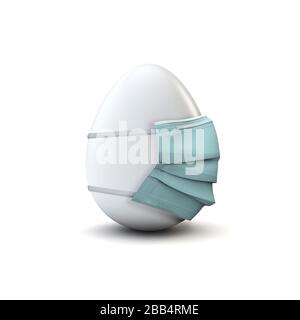 Uovo di Pasqua con maschera chirurgica. Coronavirus concetto di pasqua. Rendering 3D Foto Stock